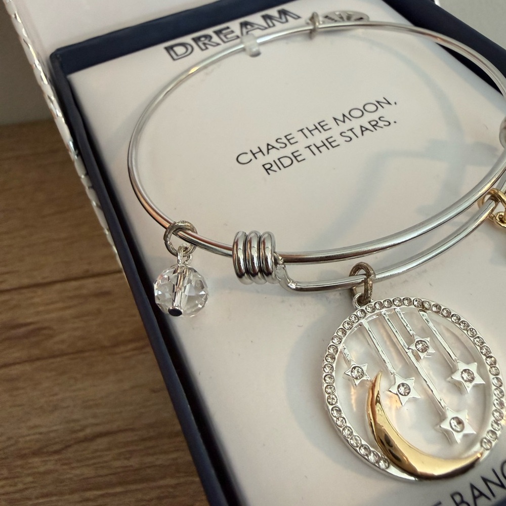 SHINE Silver and Gold Moon and Star Adjustable Bangle Bracelet, NWT - Picture 2 of 7